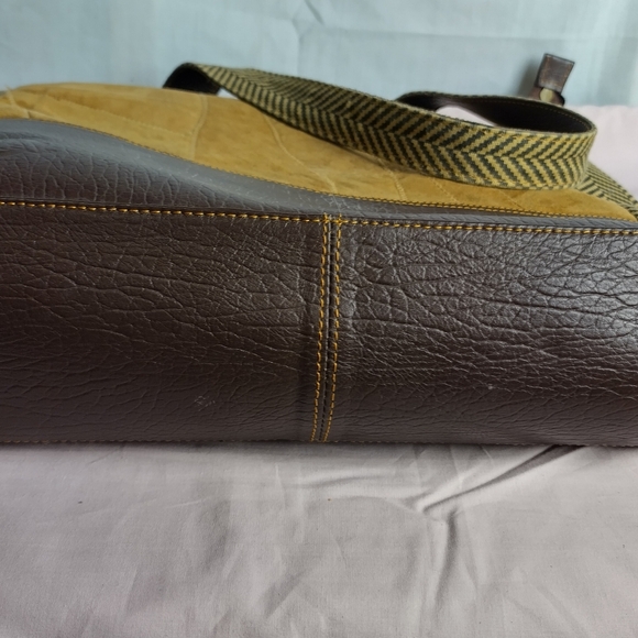 Vaan & Co Women Milano Upcycled Leather And Suede Herringbone Tote Shoulder Bag - Picture 13 of 15